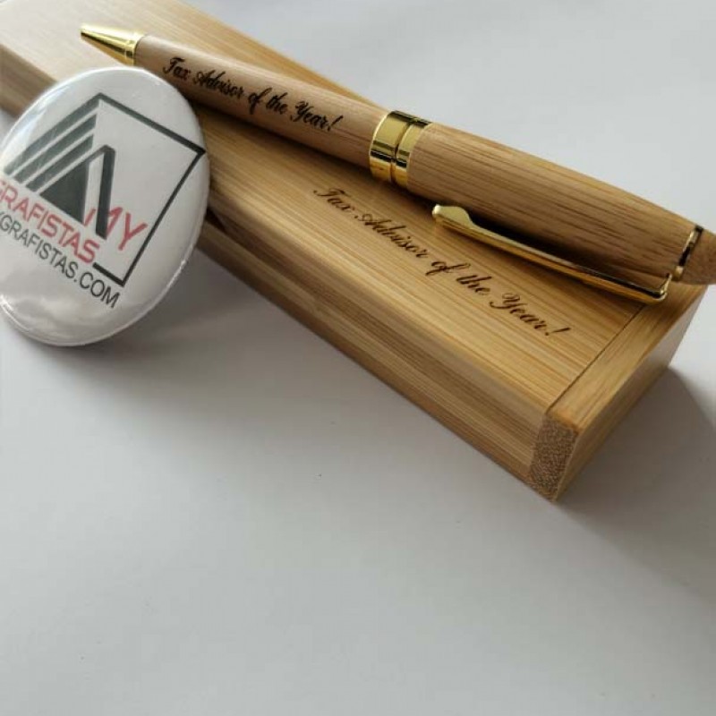 pen in bamboo box Με Χάραξη το Σχέδιο σας Κωδ.09912-436