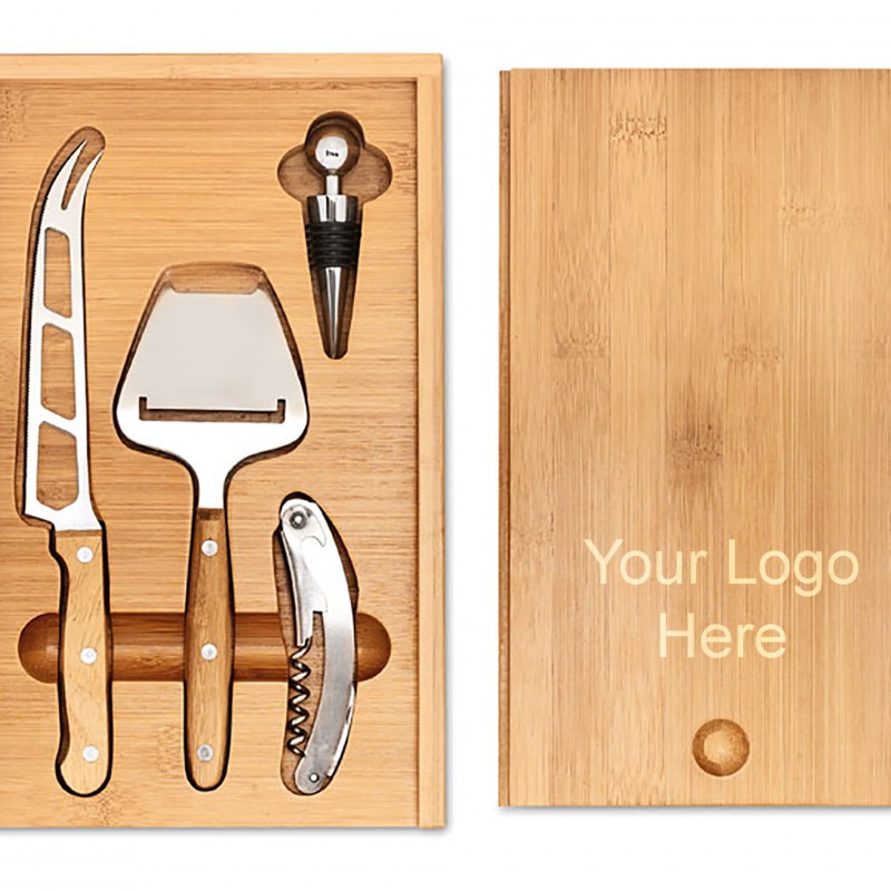 Bamboo cheese and wine set κωδ.8416-1845 Με Χάραξη  LASER το Σχέδιο σας 