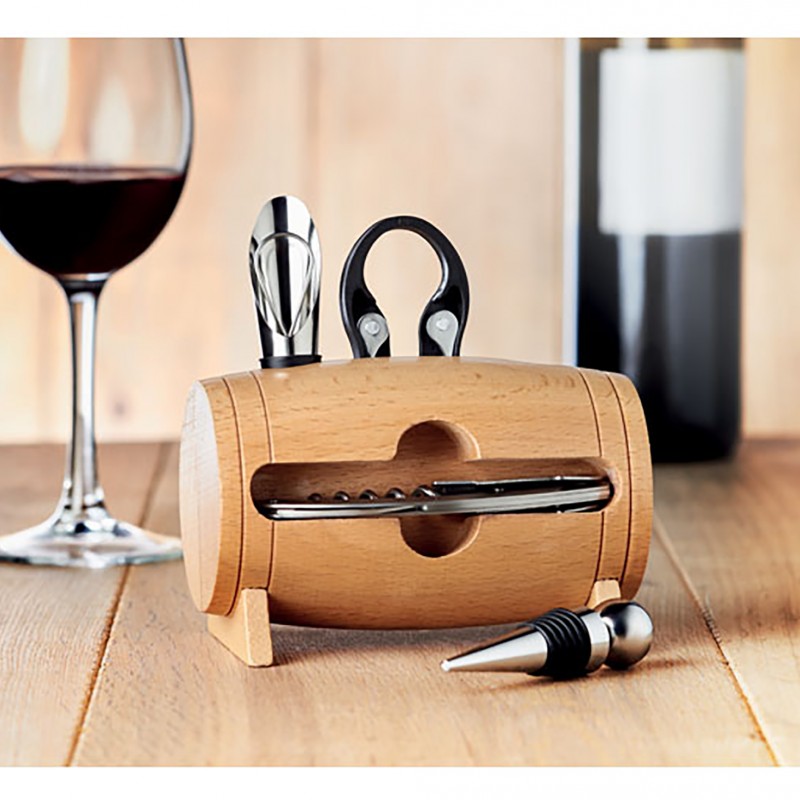 Wooden stand with 4 wine accessories Με Χάραξη το Σχέδιο σας Κωδ.09523-700 Wooden stand with 4 wine accessories Με Χάραξη το Σχέδιο σας Κωδ.09523-700