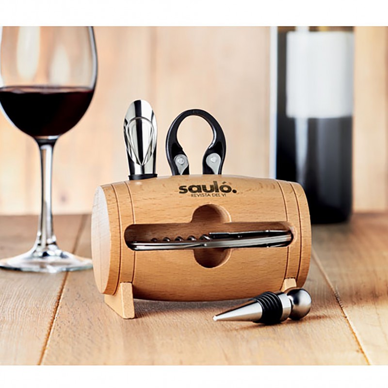 Wooden stand with 4 wine accessories Με Χάραξη το Σχέδιο σας Κωδ.09523-700 Wooden stand with 4 wine accessories Με Χάραξη το Σχέδιο σας Κωδ.09523-700