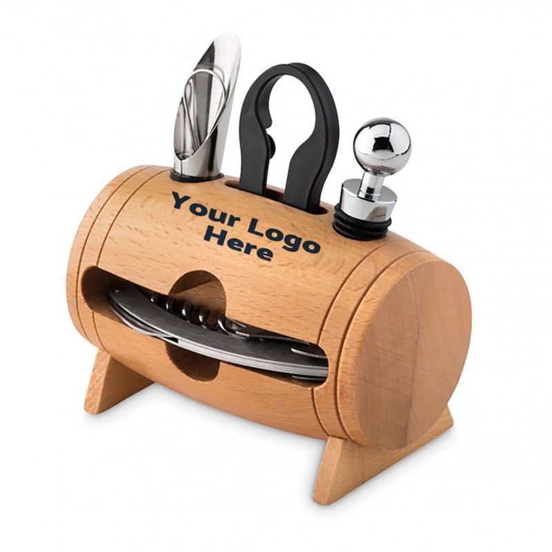 Wooden stand with 4 wine accessories Με Χάραξη το Σχέδιο σας Κωδ.09523-700 Wooden stand with 4 wine accessories Με Χάραξη το Σχέδιο σας Κωδ.09523-700