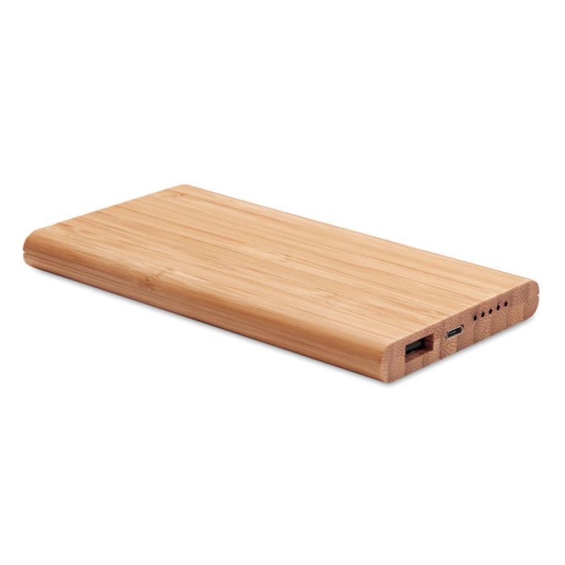 Wireless charging and power bank with 6000 mAh capacity in Bamboo casing. Κωδ. 09662-12 Με Χάραξη το Σχέδιο σας