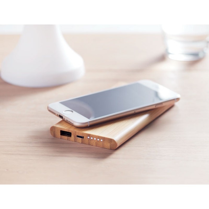 Wireless charging and power bank with 6000 mAh capacity in Bamboo casing. Κωδ. 09662-12 Με Χάραξη το Σχέδιο σας