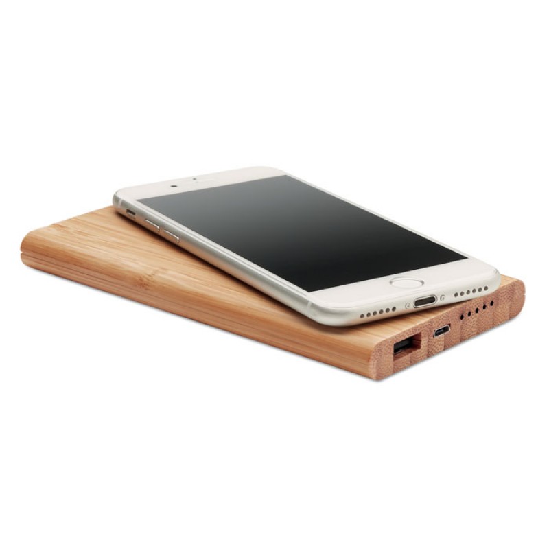 Wireless charging and power bank with 6000 mAh capacity in Bamboo casing. Κωδ. 09662-12 Με Χάραξη το Σχέδιο σας