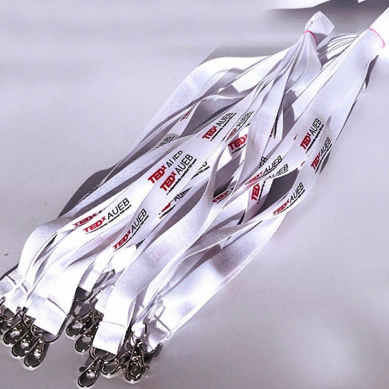 Lanyard  2cm with metal hook με Εκτύπωση Πολύχρωμη το Σχεδιο σας Βest Seller  κωδ, 09058 ΛΕΥΚΟ 