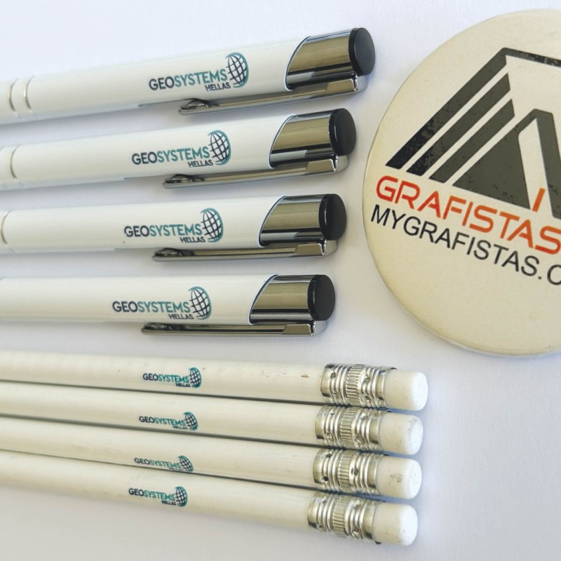 Μεταλλικά Στυλό με Εκτύπωση Πολύχρωμη το σχέδιο σας  0,40€  κωδ. 08892-21 WHITE